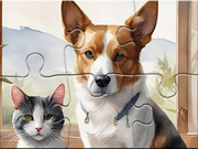 Jigsaw Puzzle: Oil Painting Dog And Cat